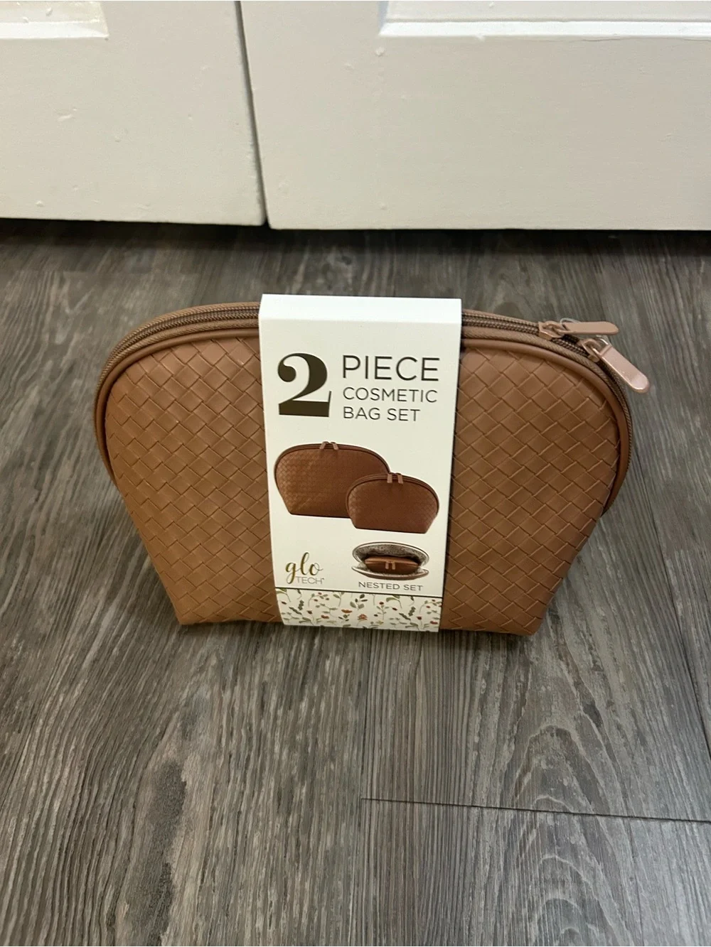 Tan Woven 2-Piece Cosmetic Bag Set